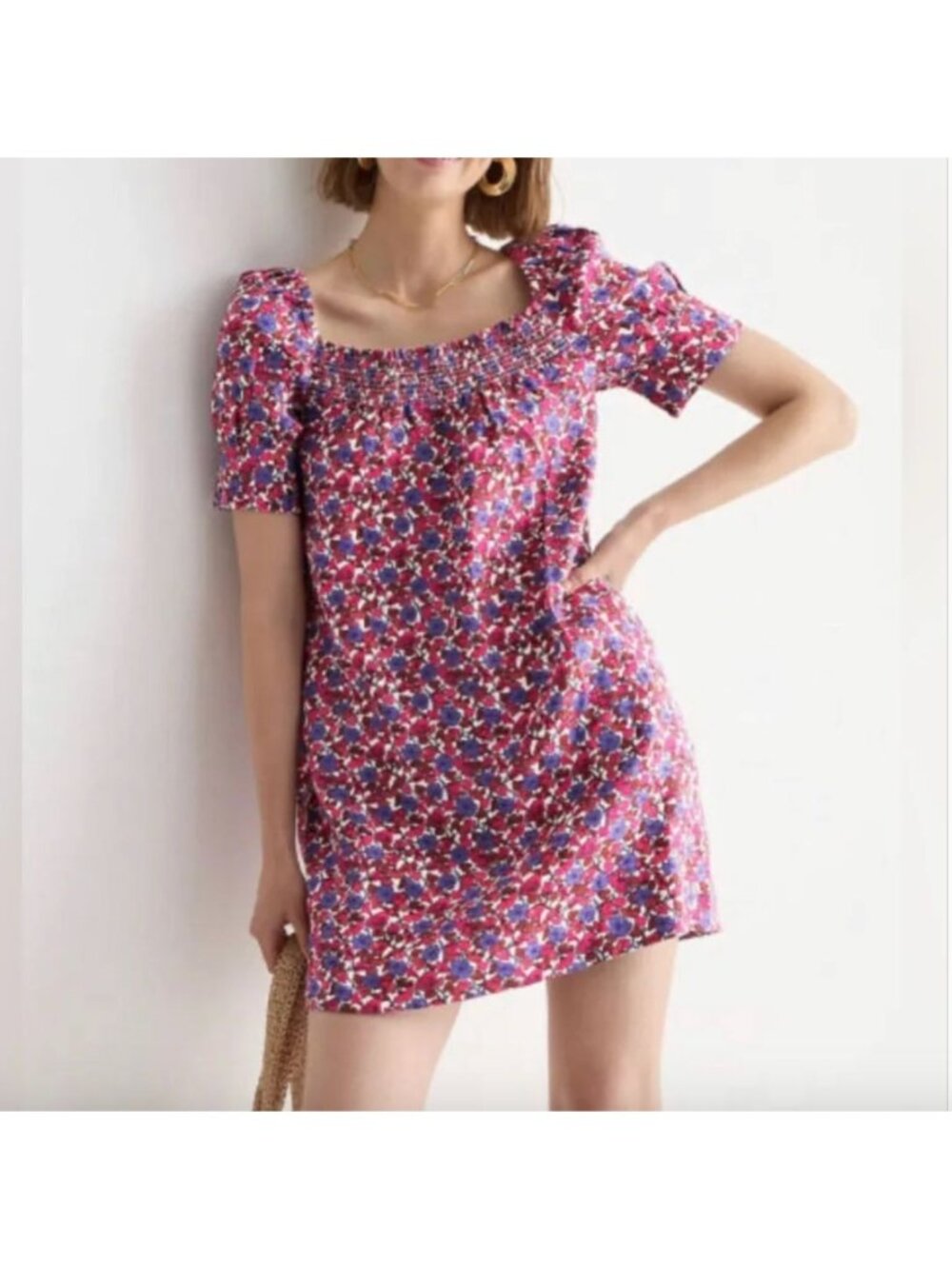 J.CREW Afternoon Linen Dress in Berry Floral Size Medium